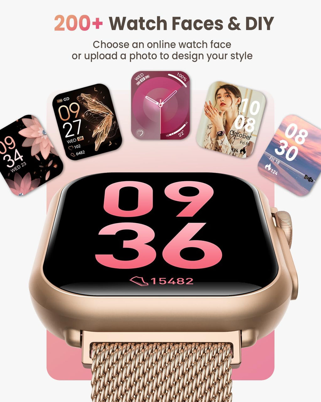 Smart Watch for Women Men Fitness: Smart Watch for Iphone&Android Bluetooth Call with Spo2 Sleep Heart Rate Monitor,Ip68,Fitness Tracker with 120+Sport,Reloj Inteligente 30 Day+Battery Life, 2 Bands