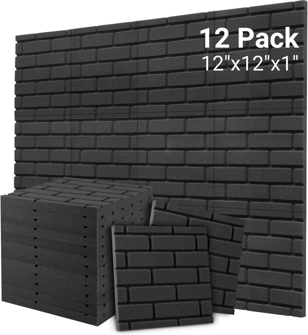 Sound Proof Foam Panels, Brick Shaped Soundproof Wall Panels, 12 Pack 12"X12"X1" Sound Absorbing & Dampening Foam Panels for Walls, Room, Studio, Podcast, Acoustic Treatment