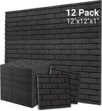 Sound Proof Foam Panels, Brick Shaped Soundproof Wall Panels, 12 Pack 12"X12"X1" Sound Absorbing & Dampening Foam Panels for Walls, Room, Studio, Podcast, Acoustic Treatment