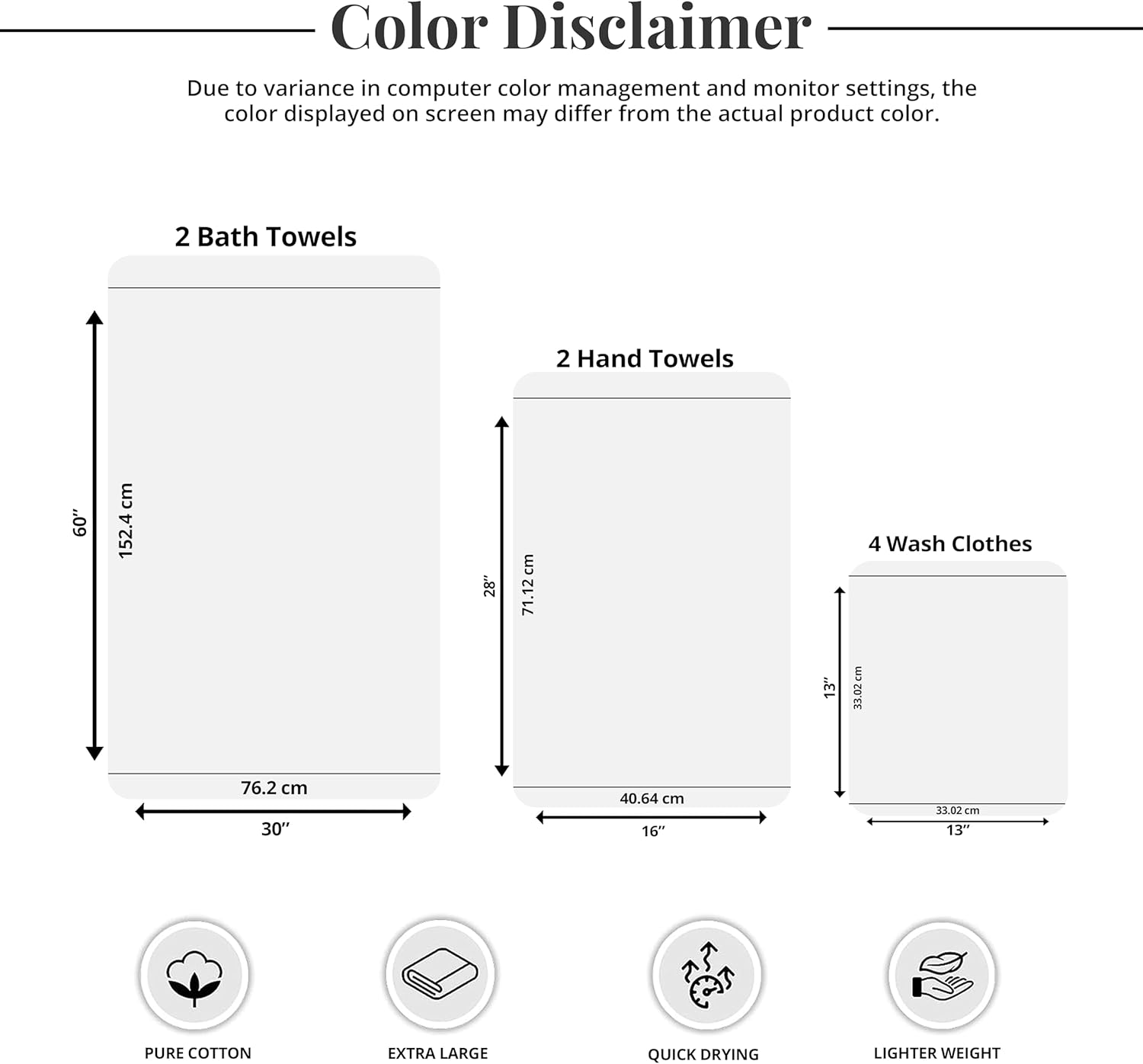 Pack of 8 Towels Set, 2 Extra Large Bath, 2 Hand, 4 Washcloths, 100% Cotton, Lighter Weight, Quicker to Dry, Super Absorbent, Perfect for Bathroom, Dark Grey