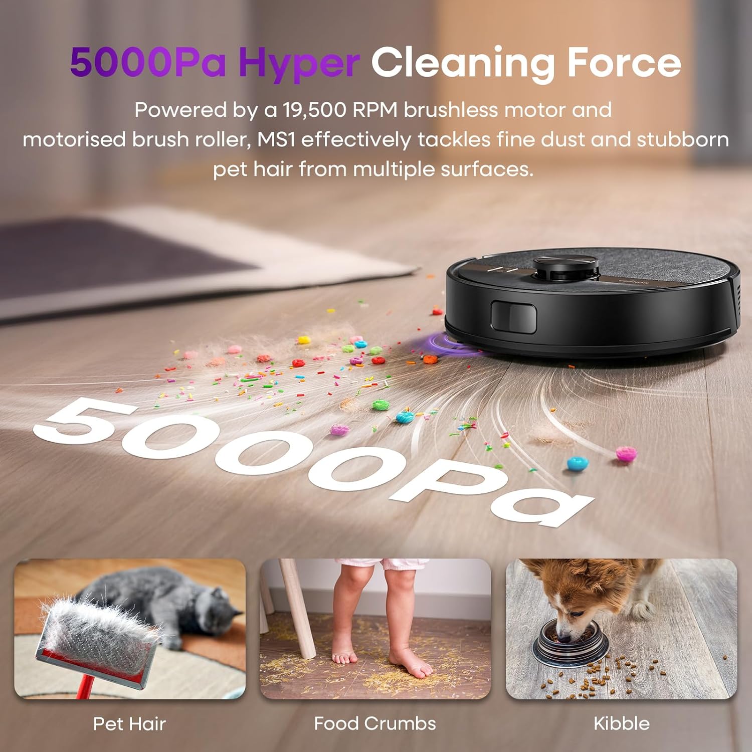 Robot Vacuum and Mop Combo, 5000Pa Robotic Vacuum with Lidar Navigation, 180Mins Runtime, Tangle-Free Robot Mop, 5 Editable Maps, App/Remote/Voice Control, Ideal for Hard Floors and Carpets