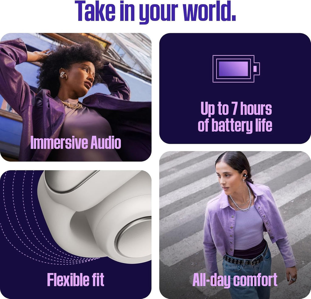 Ultra Open Bluetooth Earbuds, True Wireless Earbuds with Openaudio for Awareness, Clip on Design for Comfort, Immersive Audio, up to 48 Hrs of Playtime, Black