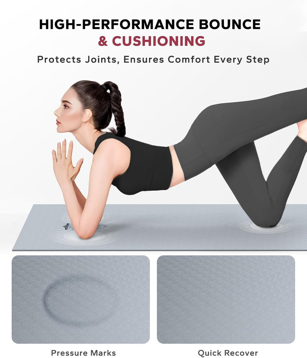 Large Yoga Mat - 72"X36" Extra Wide Exercise Mat - 1/4" Thick Dual Color PVC | Anti-Slip Surface & High Cushioning - Ideal for Yoga, Pilates & Home Workouts - Bonus Mesh Bag