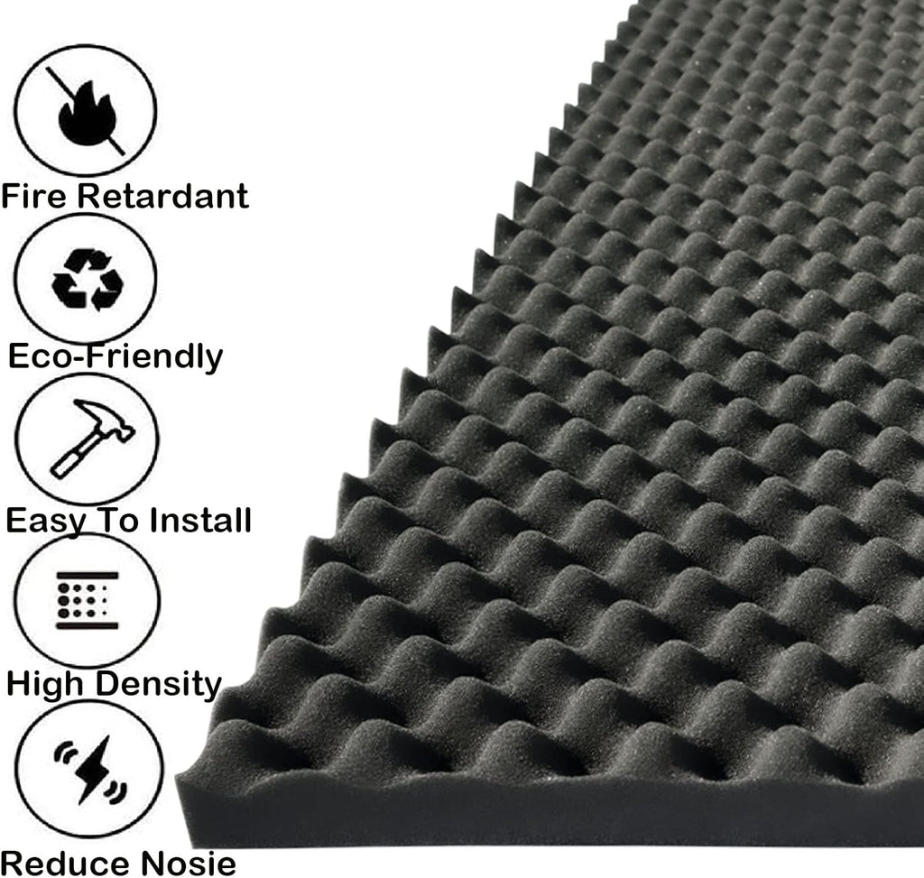 2 PCS Acoustic Panels,48''X24''X2'' Egg Crate Foam Soundproof Foam Wall Panels,High Density Fireproof Noise Cancelling Foam Studio Foam Panel,Noise (Black)