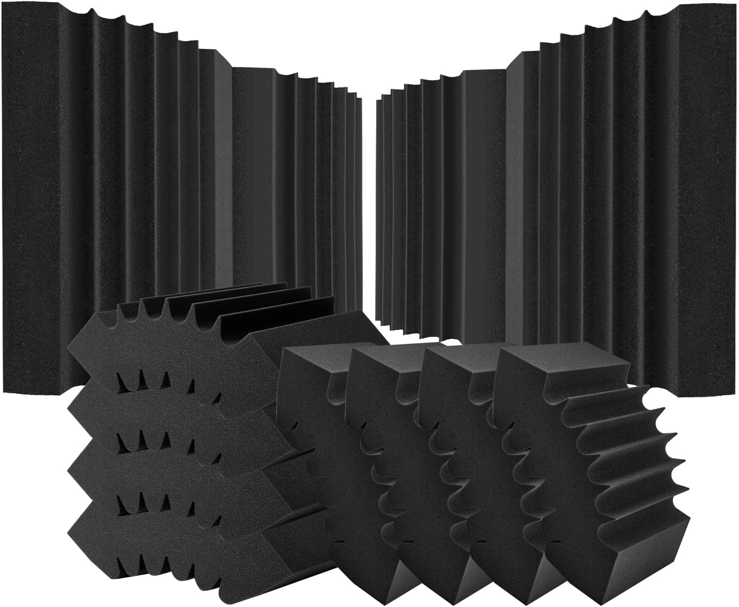 Acoustic Foam Panels, 4 Pack 16.5 X 6.3 X 12 Inches, Adhesive High Density Soundproof Wall Panels,Fire-Resistant Acoustic Panel,Sound Dampening Absorbing Panel for Studio Wall and Ceiling,Black
