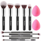 Makeup Brushes Set, Professional Foundation Eyeshadow Concealer Blush Powder Bronzer Applicator, 2 Blender Sponge with Beauty Paper Case Stocking Stuffers