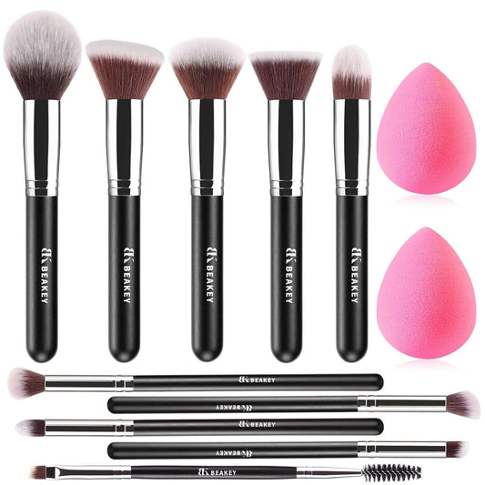 Makeup Brushes Set, Professional Foundation Eyeshadow Concealer Blush Powder Bronzer Applicator, 2 Blender Sponge with Beauty Paper Case Stocking Stuffers