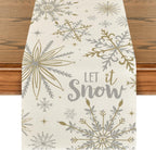 Beige Snowflake Let It Snow Winter Table Runner, Seasonal Christmas Kitchen Dining Table Decoration for Home Party Decor 13X72 Inch