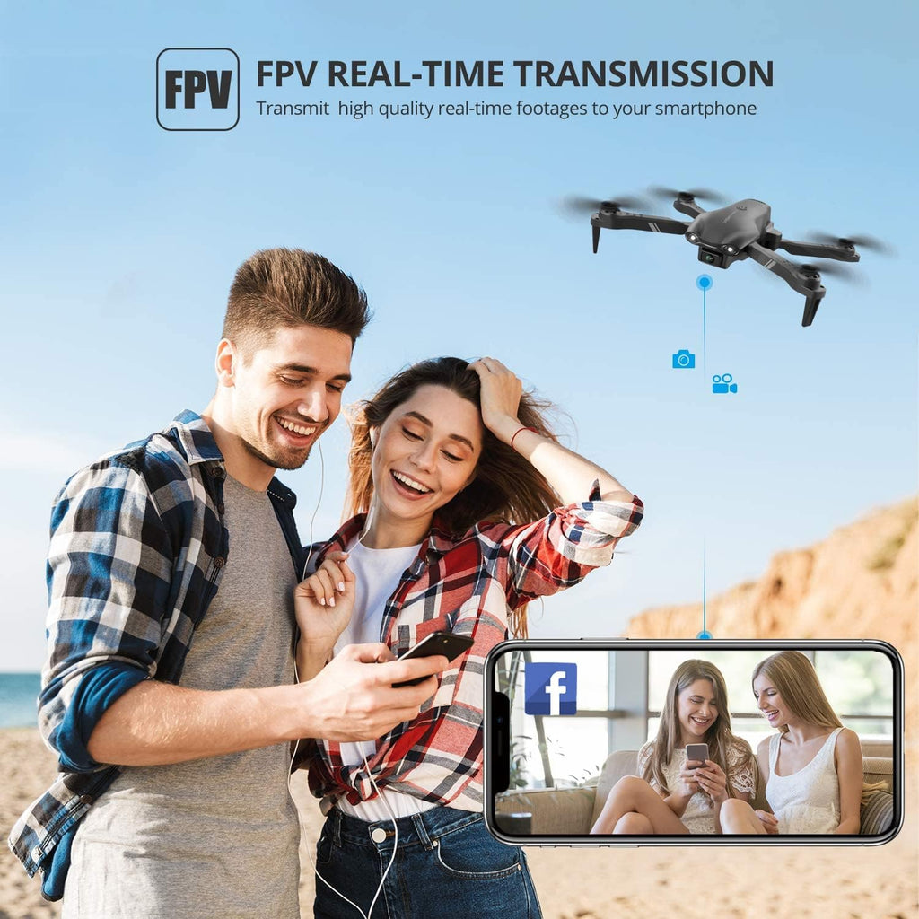 4DV13 Drone with 1080P HD FPV Camera for Kids Adults,Remote Control Helicopter Quadcopter for Beginners Boy Toys Gift,Waypoint Functions,Altitude Hold, Gesture Selfie,3D Flips,2 Batteries,Black