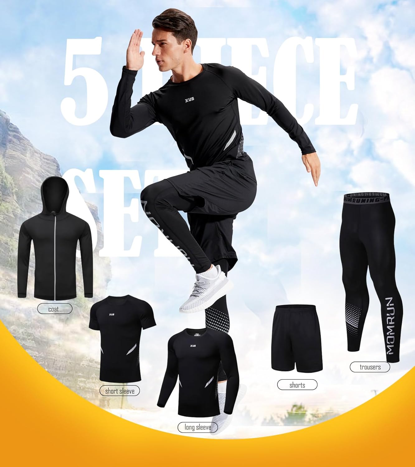 5PCS Workout Sets Incluir Compression Shirt Pants Hoodie Jacket for Men Outdoor Sports Running Indoor Fitness