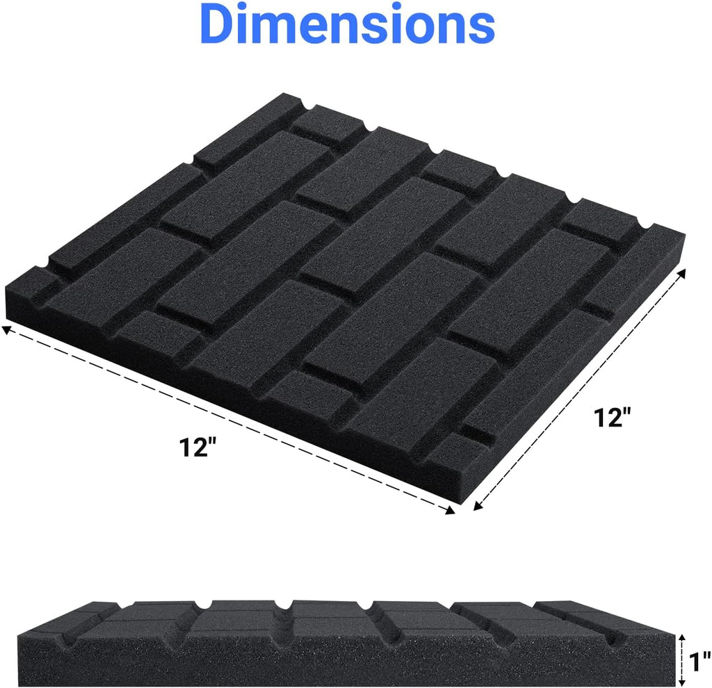 Sound Proof Foam Panels, Brick Shaped Soundproof Wall Panels, 12 Pack 12"X12"X1" Sound Absorbing & Dampening Foam Panels for Walls, Room, Studio, Podcast, Acoustic Treatment
