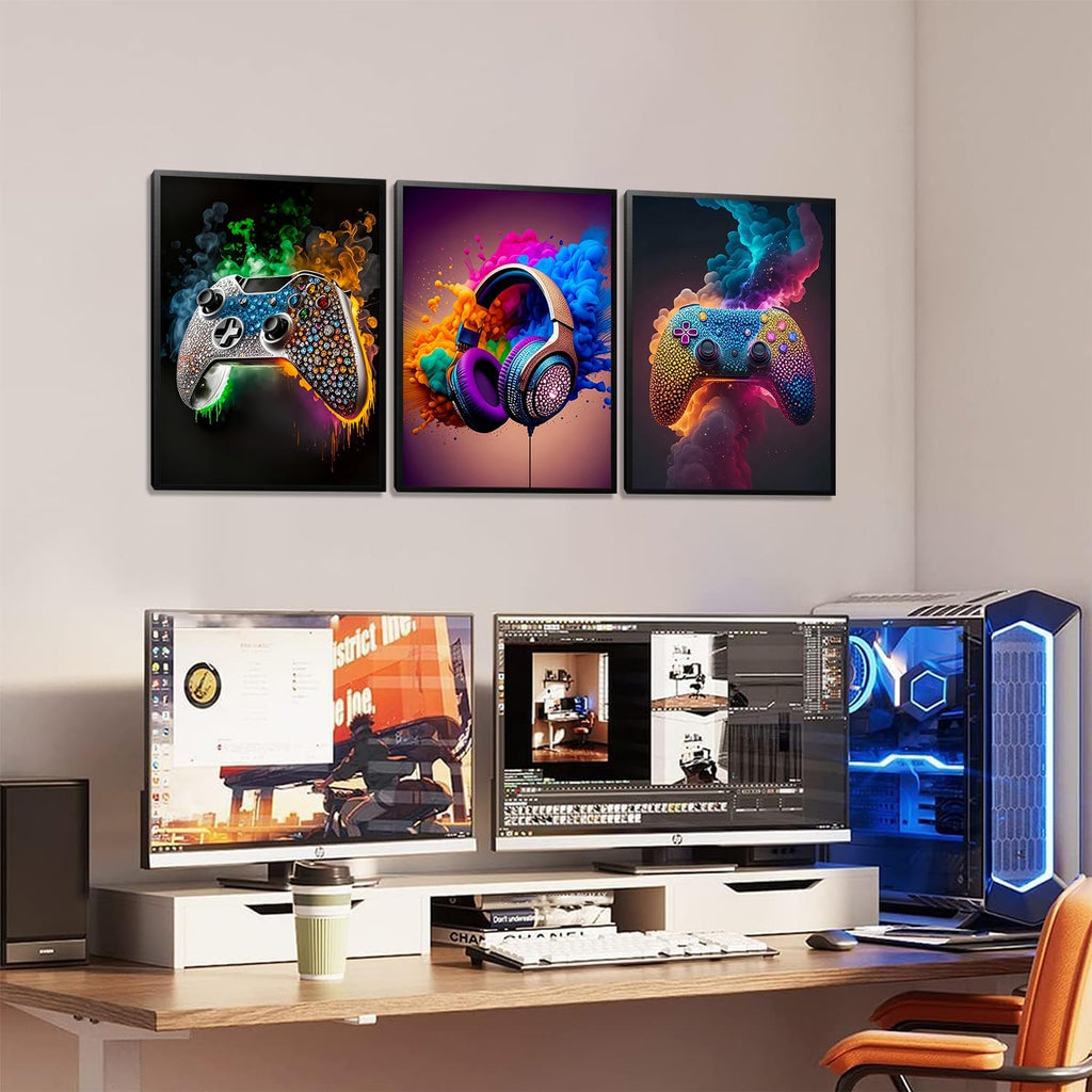 Gaming Room Canvas Wall Art Set of 3, Game Posters Wall Decor, Gamer Paintings Picture Print for Boys Room Kids Game Room Bedroom Boys Home Decoration 12X16 in Unframed