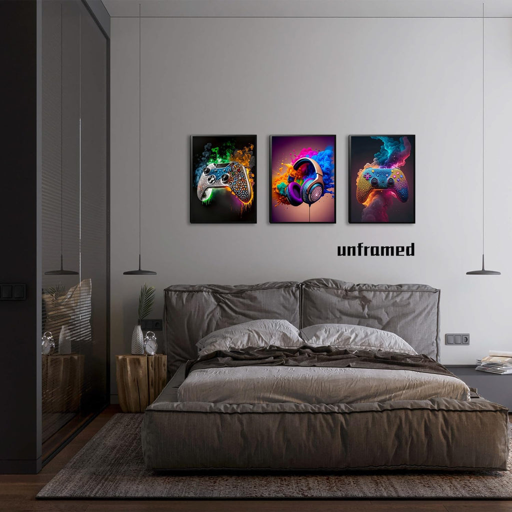 Gaming Room Canvas Wall Art Set of 3, Game Posters Wall Decor, Gamer Paintings Picture Print for Boys Room Kids Game Room Bedroom Boys Home Decoration 12X16 in Unframed