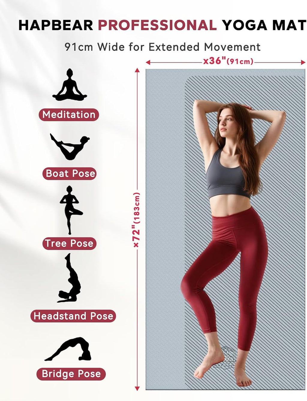 Large Yoga Mat - 72"X36" Extra Wide Exercise Mat - 1/4" Thick Dual Color PVC | Anti-Slip Surface & High Cushioning - Ideal for Yoga, Pilates & Home Workouts - Bonus Mesh Bag