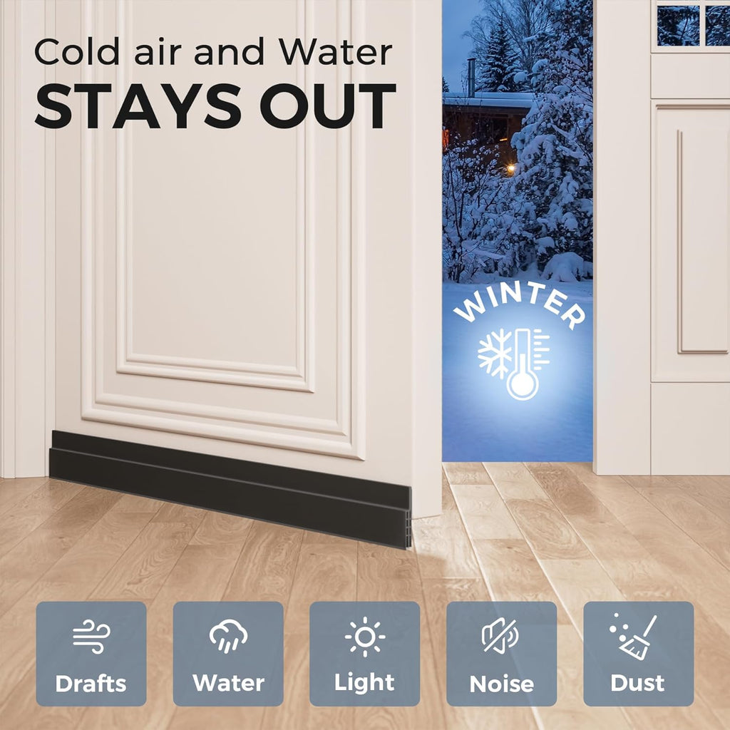 2 Pack under Door Draft Stopper, Home Improvement, Weather Stripping Door Seal, Bottom of Door Sweep, Garage Window Blocker Noise Dust Insulation Draft Guard, 39" L, Black