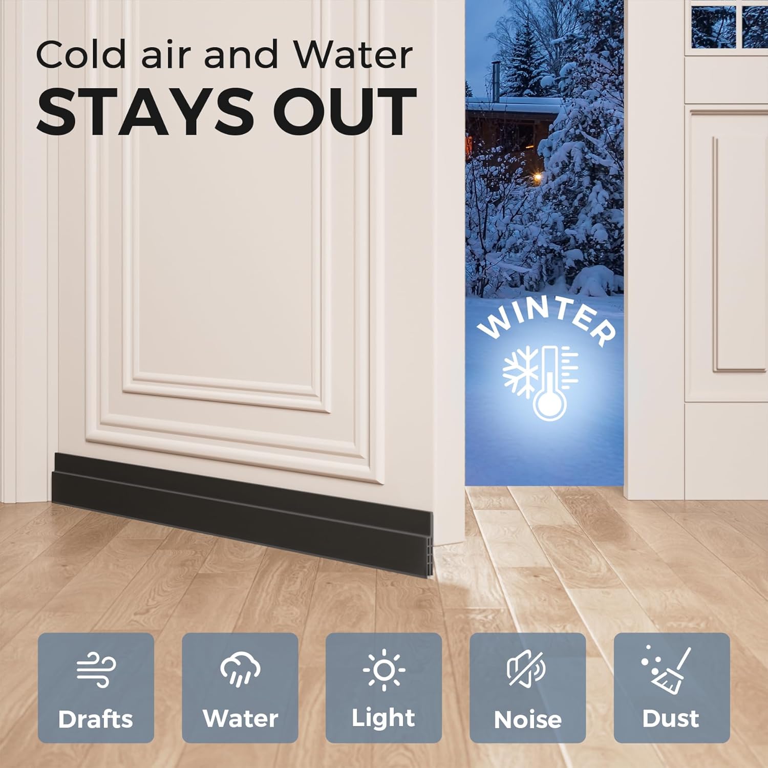 2 Pack under Door Draft Stopper, Home Improvement, Weather Stripping Door Seal, Bottom of Door Sweep, Garage Window Blocker Noise Dust Insulation Draft Guard, 39" L, Black