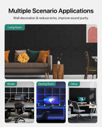 Sound Proof Foam Panels, 12 Pack Self Adhesive, High Density Soundproofing for Walls, Home Studio, Living Room 12" X 10" X 0.4" Y-Line Black