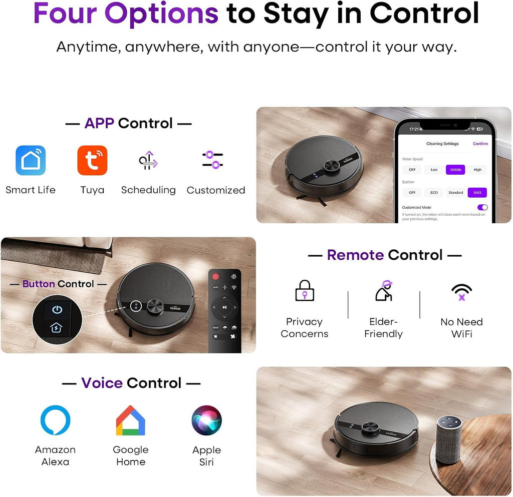 Robot Vacuum and Mop Combo, 5000Pa Robotic Vacuum with Lidar Navigation, 180Mins Runtime, Tangle-Free Robot Mop, 5 Editable Maps, App/Remote/Voice Control, Ideal for Hard Floors and Carpets