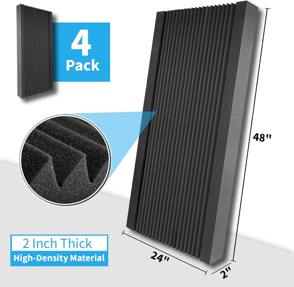 4-Pack Wedge Design Acoustic Foam Panels, 48" X 24" X 2" High-Density Soundproof Foam Wall Panels for Wall, Ceiling, Quick-Recovery Noise Dampening Panels for Office, Studio and Home