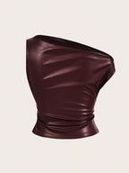 Siren Gaze Women'S Leather Top Casual Fashion 90S Street Shooting Spring Autumn Solid Color Pleated Collar PU Tank Top Sleeveless Tops Going Out Top Fall Women Tops Suitable for Going Out and Parties Top