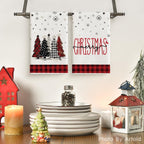 Red Black Buffalo Plaid Snowman Xmas Trees Christmas Kitchen Towels Dish Towels, 18X26 Inch Daily Seasonal Winter Decoration Hand Towels Set of 4