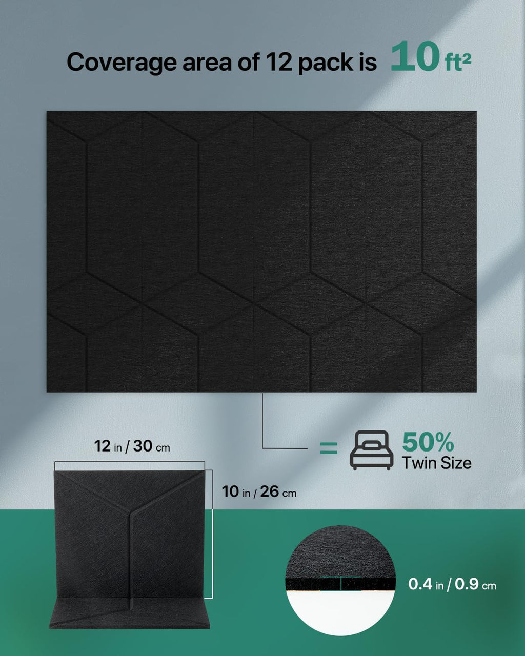 Sound Proof Foam Panels, 12 Pack Self Adhesive, High Density Soundproofing for Walls, Home Studio, Living Room 12" X 10" X 0.4" Y-Line Black