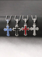 1Pc Men'S Necklace with Hip Hop Style Zinc Alloy Cross Pendant, European and American Jewelry, Accessory, Suitable for Fashion Statement