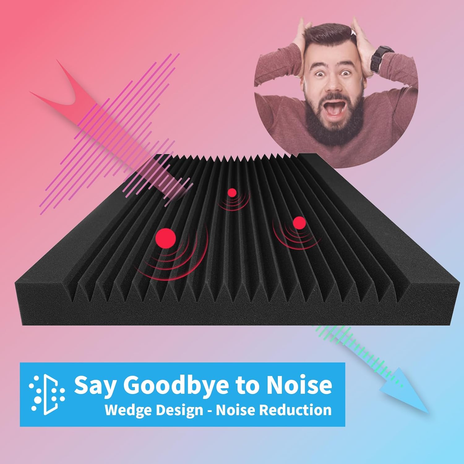 4-Pack Wedge Design Acoustic Foam Panels, 48" X 24" X 2" High-Density Soundproof Foam Wall Panels for Wall, Ceiling, Quick-Recovery Noise Dampening Panels for Office, Studio and Home