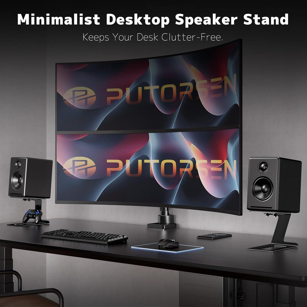 Desktop Speaker Stands Pair, Speaker Riser for Most Small & Medium Bookshelf Speakers, Computer Speakers, and Studio Monitors, Cantilevered Speaker Stand with Vibration Absorption Pad, Black