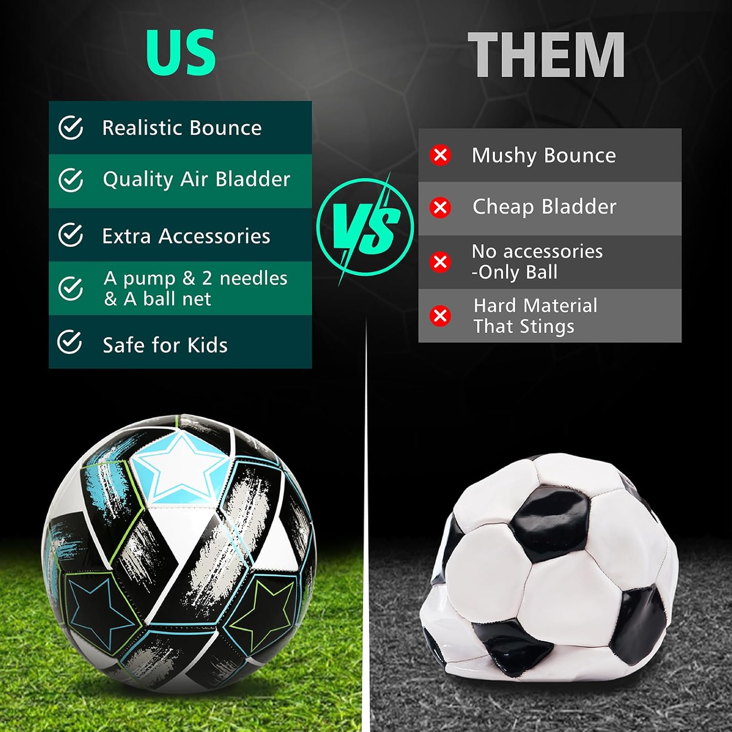 Soccer Ball Size 5&Size 3 for Youth and Adults,Indoor Training Practice Soccer Ball,Gift Idea for Kid with 1 Pump 1 Net Bag and 2 Needle