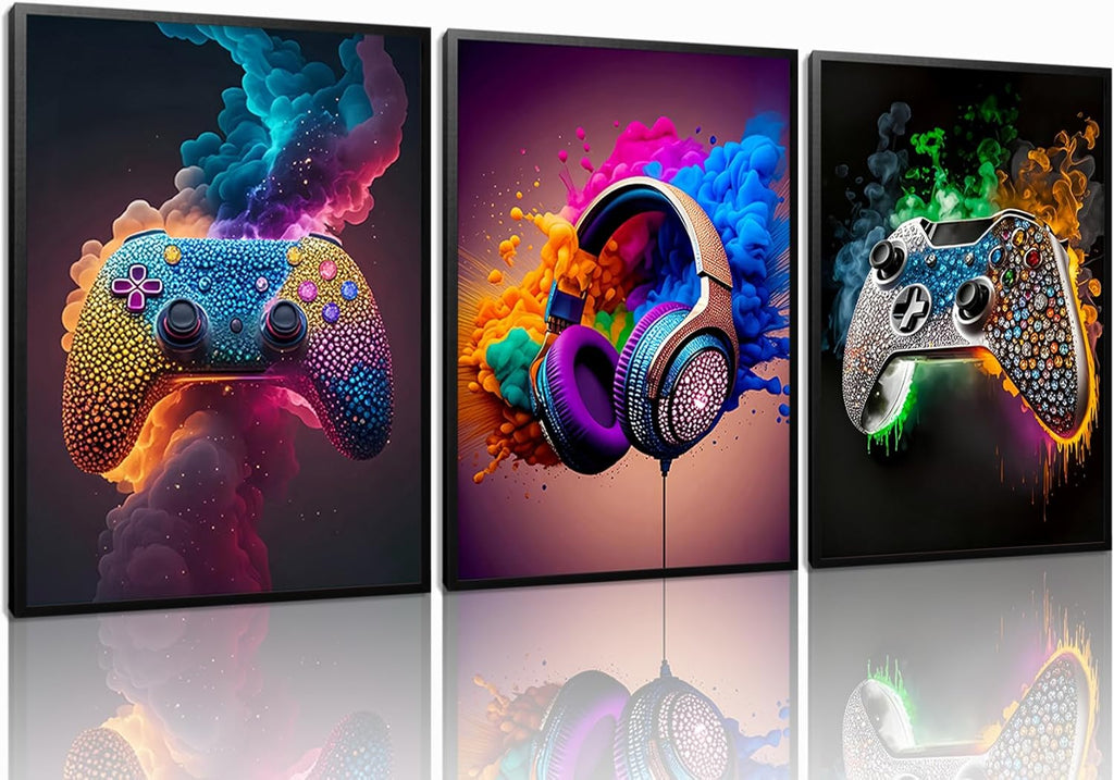 Gaming Room Canvas Wall Art Set of 3, Game Posters Wall Decor, Gamer Paintings Picture Print for Boys Room Kids Game Room Bedroom Boys Home Decoration 12X16 in Unframed