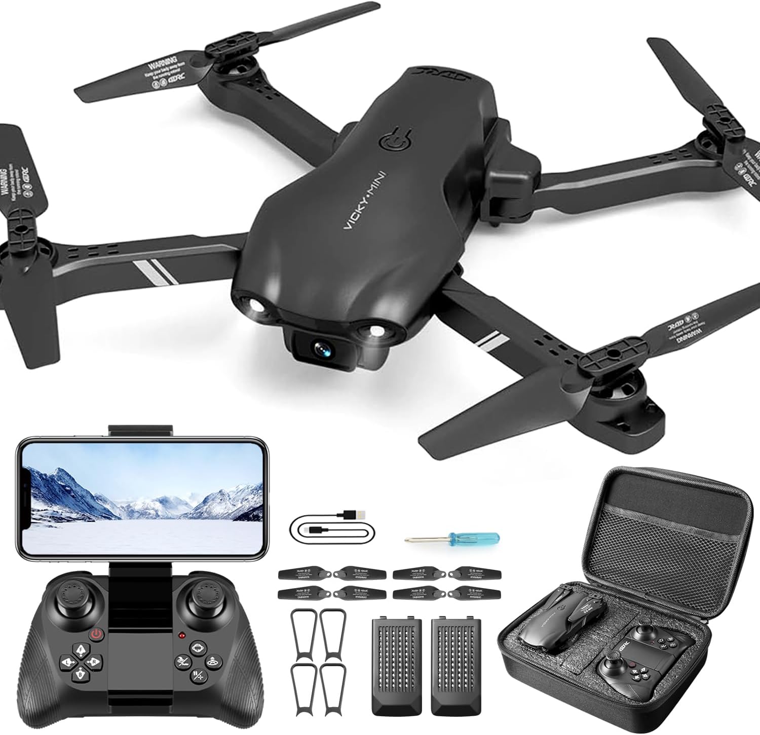 4DV13 Drone with 1080P HD FPV Camera for Kids Adults,Remote Control Helicopter Quadcopter for Beginners Boy Toys Gift,Waypoint Functions,Altitude Hold, Gesture Selfie,3D Flips,2 Batteries,Black