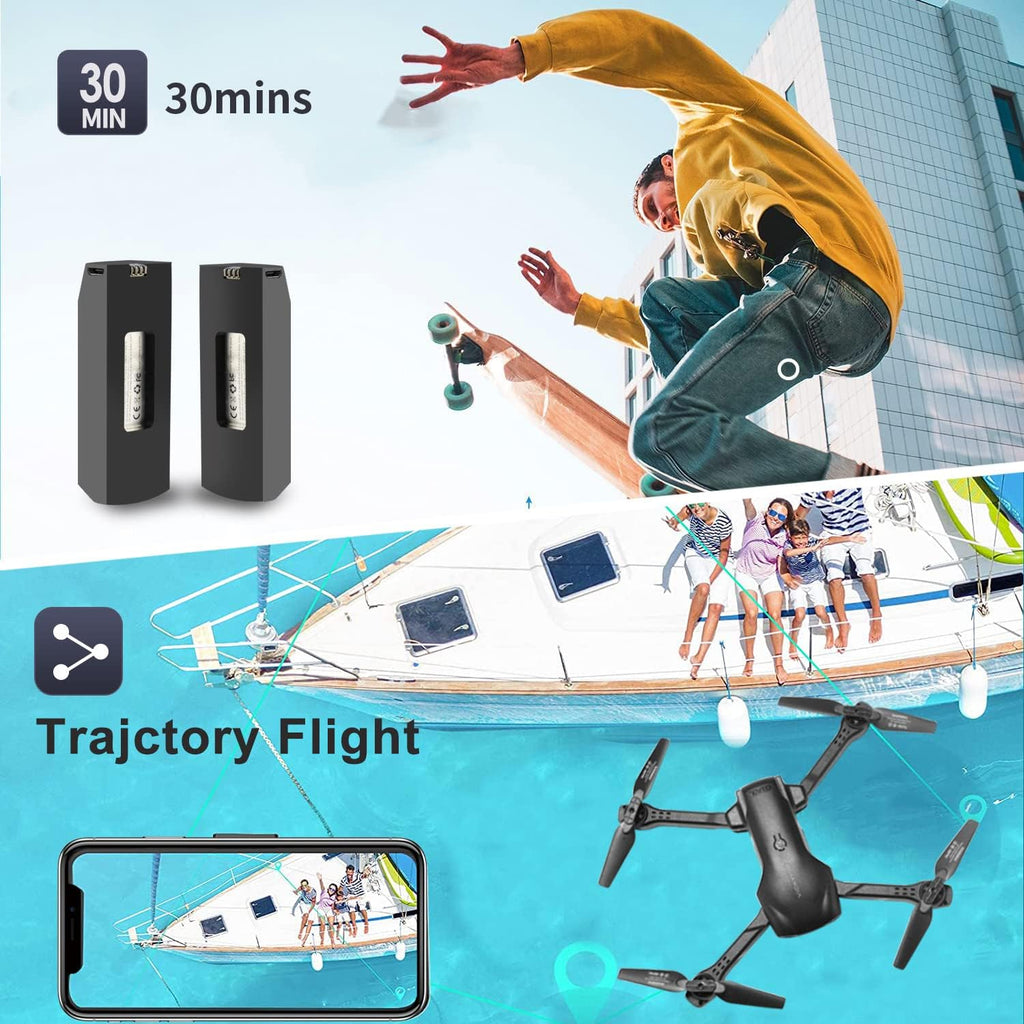 4DV13 Drone with 1080P HD FPV Camera for Kids Adults,Remote Control Helicopter Quadcopter for Beginners Boy Toys Gift,Waypoint Functions,Altitude Hold, Gesture Selfie,3D Flips,2 Batteries,Black