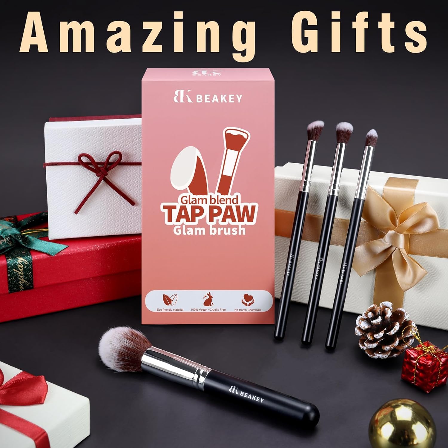 Makeup Brushes Set, Professional Foundation Eyeshadow Concealer Blush Powder Bronzer Applicator, 2 Blender Sponge with Beauty Paper Case Stocking Stuffers