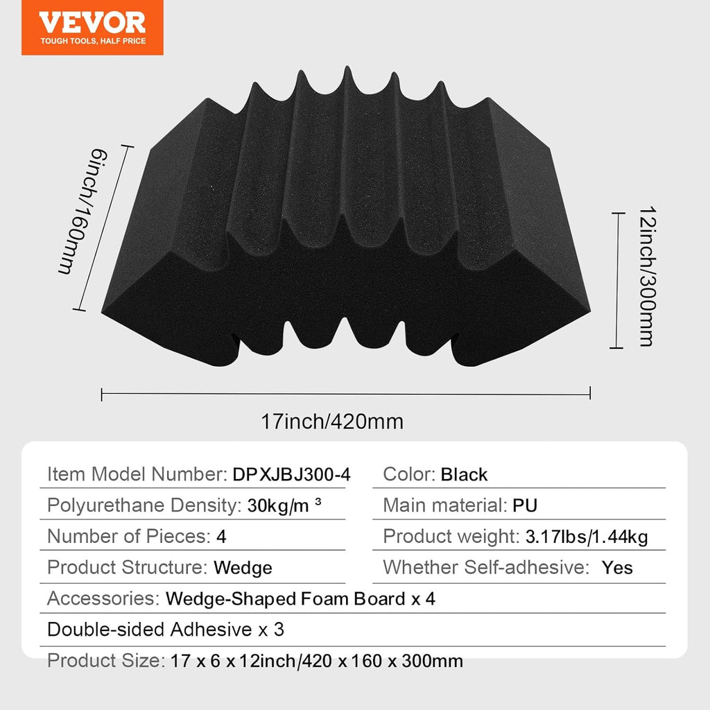 Acoustic Foam Panels, 4 Pack 16.5 X 6.3 X 12 Inches, Adhesive High Density Soundproof Wall Panels,Fire-Resistant Acoustic Panel,Sound Dampening Absorbing Panel for Studio Wall and Ceiling,Black