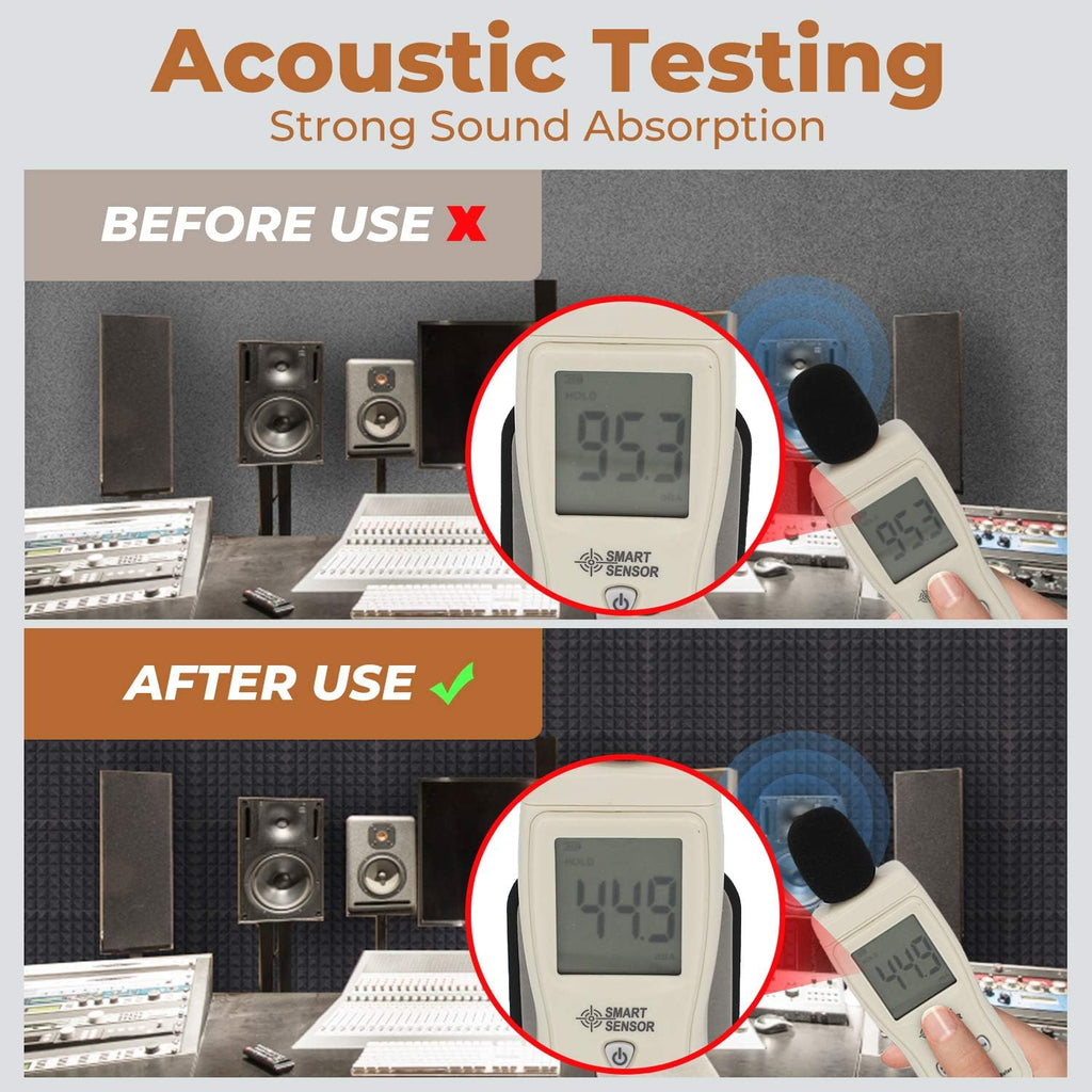 24 Pack-12 X 12 X 2 Inches Pyramid Designed Acoustic Foam Panels, Sound Proof Foam Panels Black, High Density and Fire Resistant Acoustic Panels, Sound Panels, Studio Foam for Wall and Ceiling