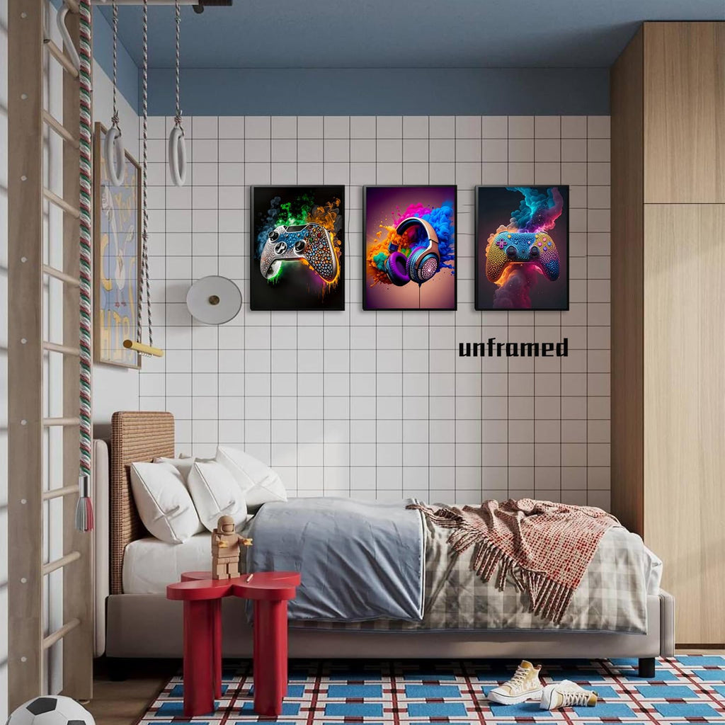 Gaming Room Canvas Wall Art Set of 3, Game Posters Wall Decor, Gamer Paintings Picture Print for Boys Room Kids Game Room Bedroom Boys Home Decoration 12X16 in Unframed