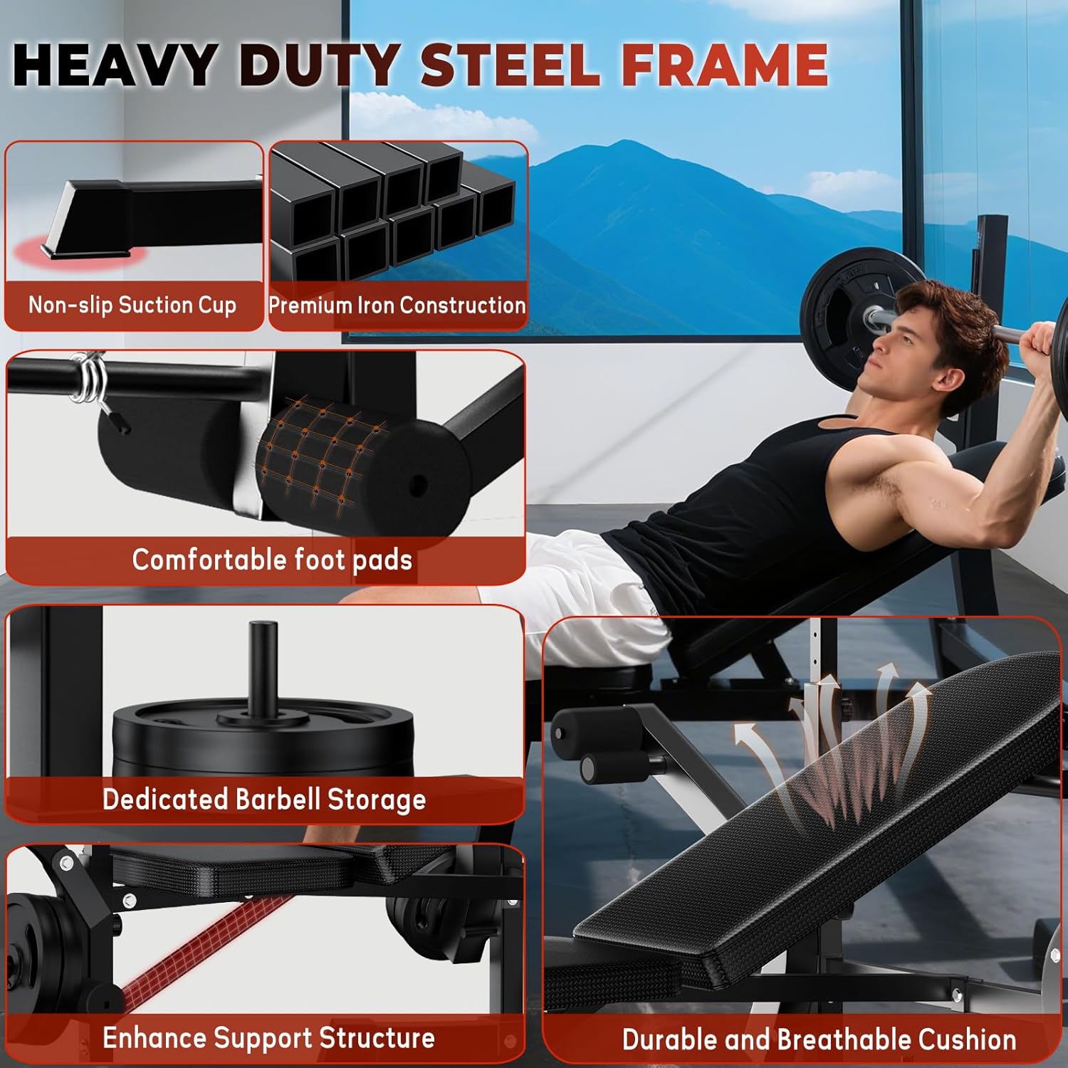 Adjustable Weight Bench Press Set - Full Body Strength Training Workout Bench, 8 in 1 Multi-Function Exercise Equipment with Leg Developer, Preacher Curl Pad, Chest Fly for Home Gym