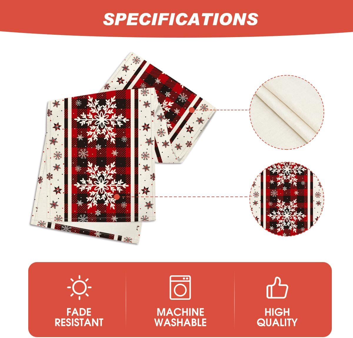 Buffalo Plaid Snowflakes Christmas Table Runner, Seasonal Winter Kitchen Dining Table Decoration for Home Party Decor 13X72 Inch