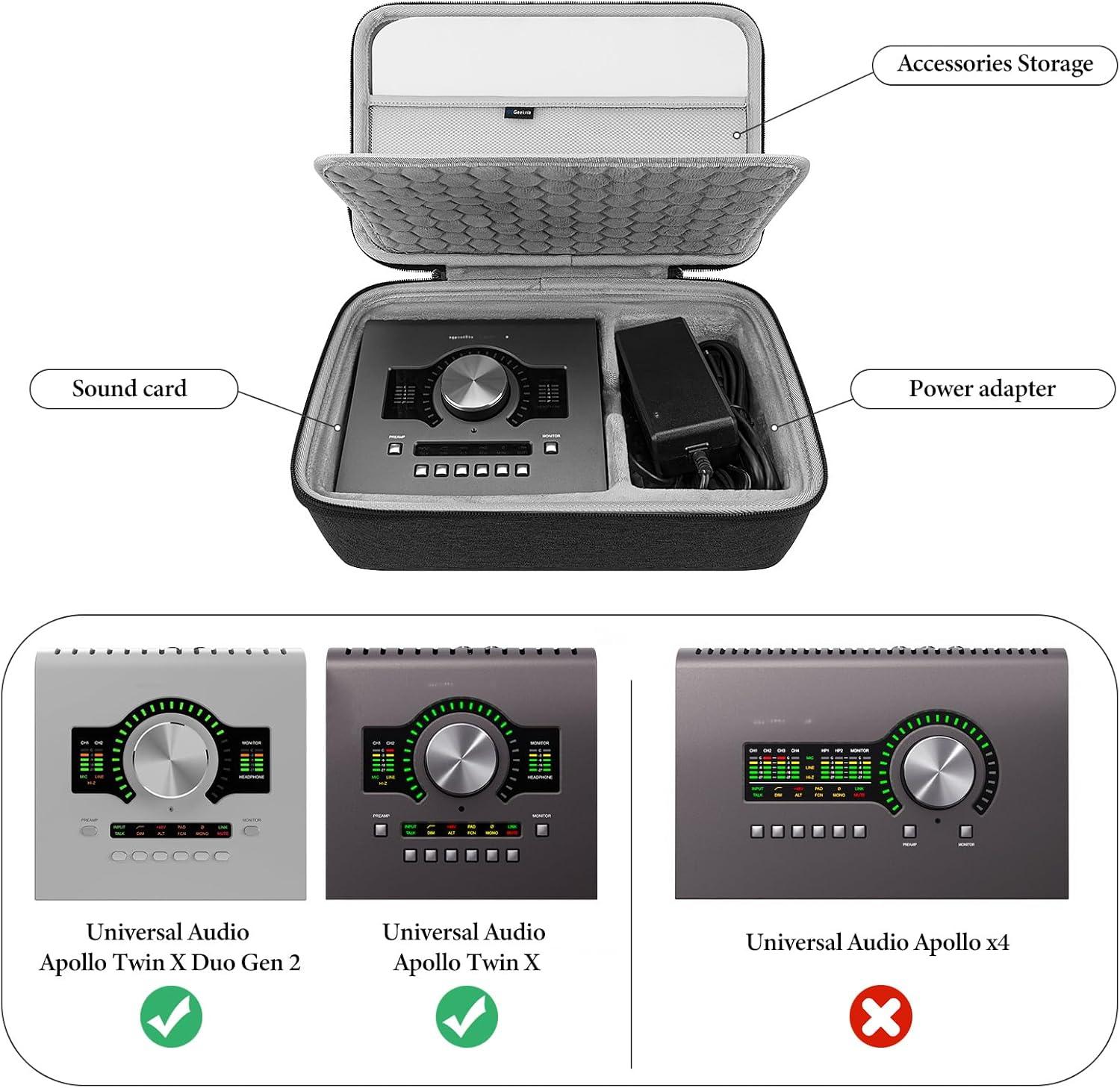 Audio Interface Carrying Case, Hard Shell Travel Bag Compatible with Universal Audio Apollo Twin X Duo/Apollo Twin X Quad/Apollo Twin X DUO Gen 2/Apollo Twin X QUAD Gen 2 (Dark Gray)