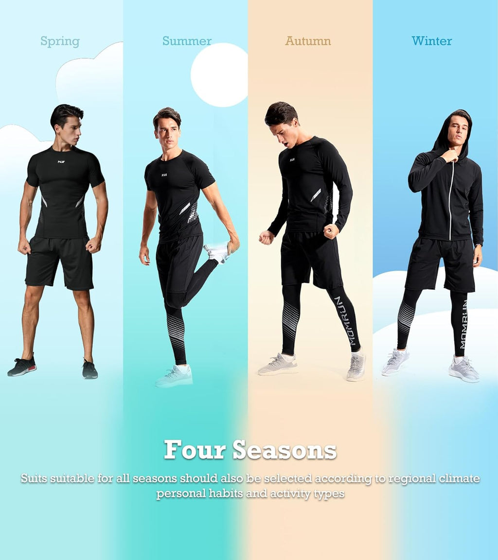 5PCS Workout Sets Incluir Compression Shirt Pants Hoodie Jacket for Men Outdoor Sports Running Indoor Fitness
