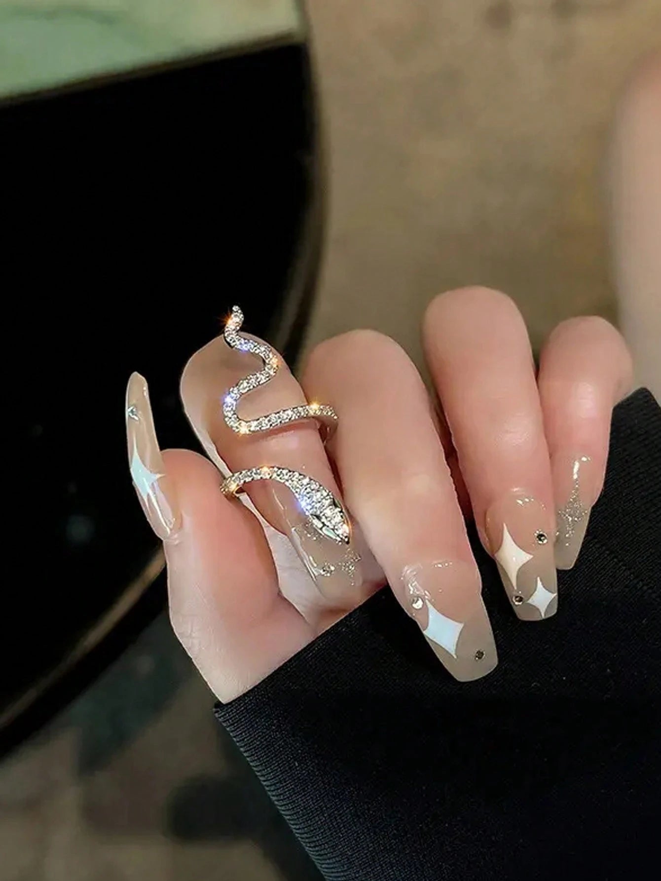 Gothic Shining Snake Ring Inlaid Adjustable Cuff Ring Unique Jewelry for Men and Women Special Party Decor