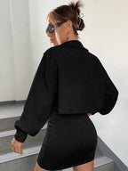 Ezwear Spring Outfits Drop Shoulder Flap Detail Crop Corduroy Jacket in Fall/Winter