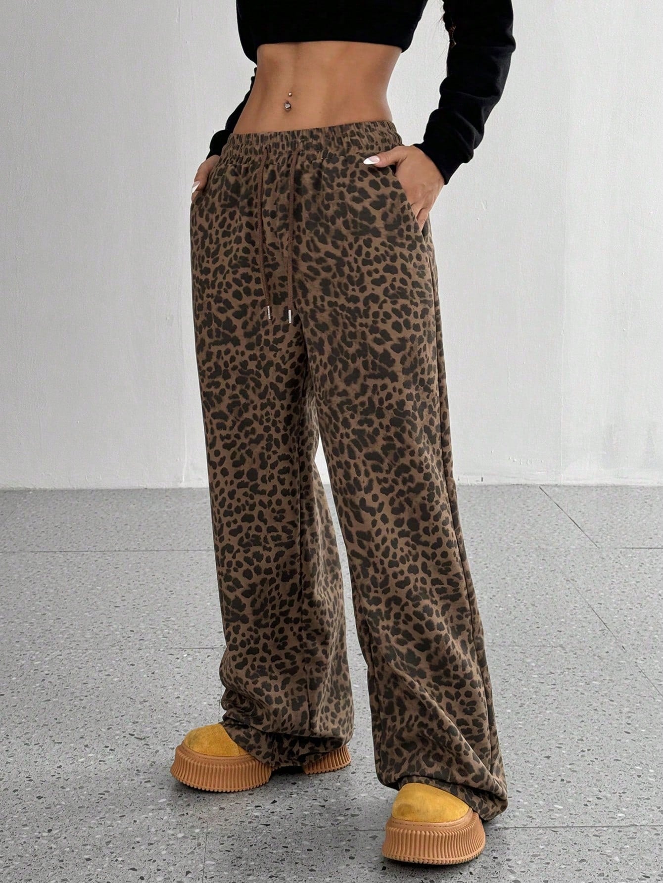 Women'S Leopard Print Casual Wide Leg Loose Slim Pants