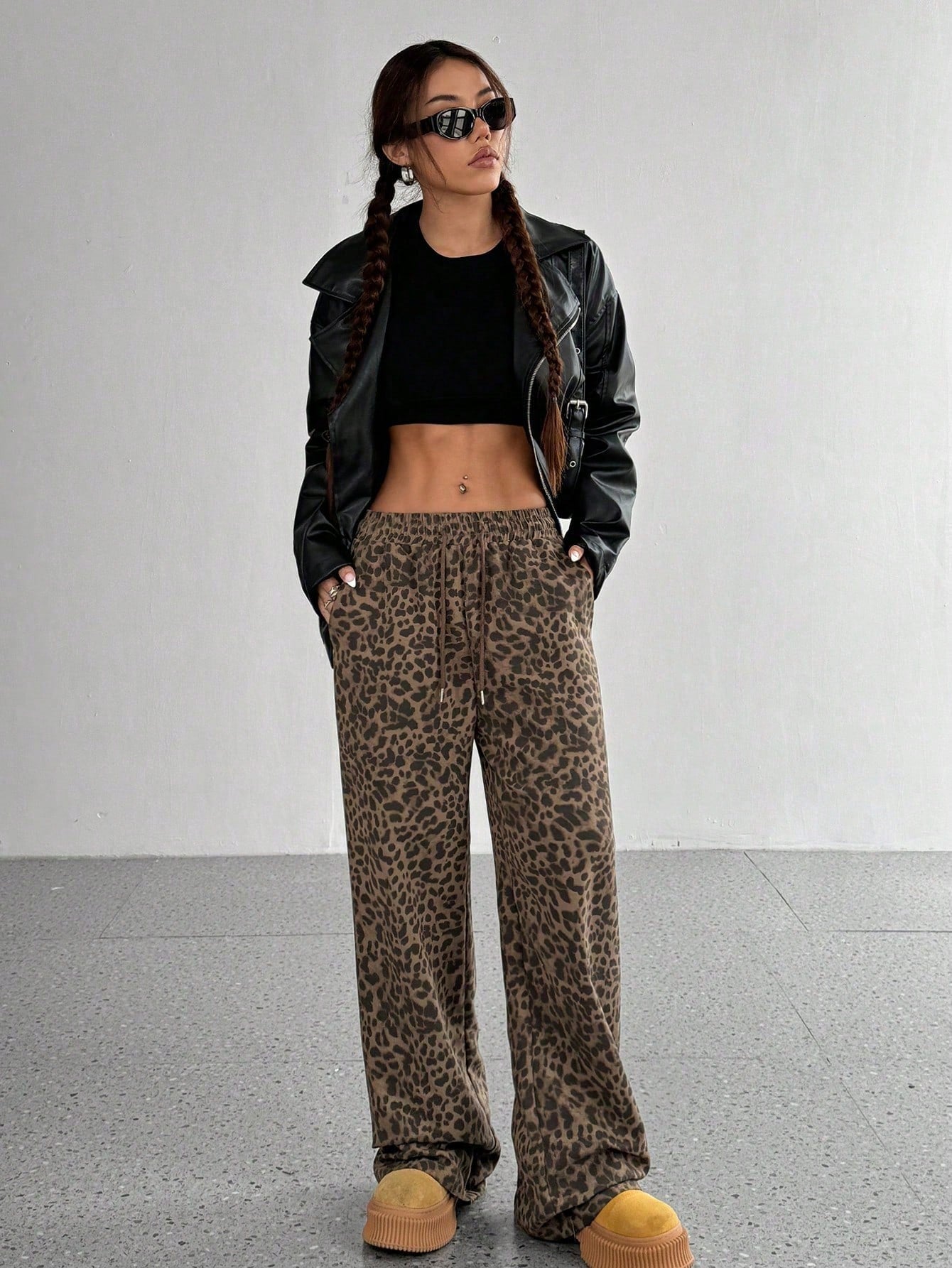 Women'S Leopard Print Casual Wide Leg Loose Slim Pants