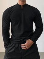 DAZY Men'S Solid Color Stand Collar Zipper Long Sleeve Slim Fit Sports T-Shirt, Autumn, Fall
