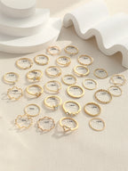 28Pcs/Set Fashionable Ring Set with Heart Shaped Design, Geometric Style and Bohemian Element Accent