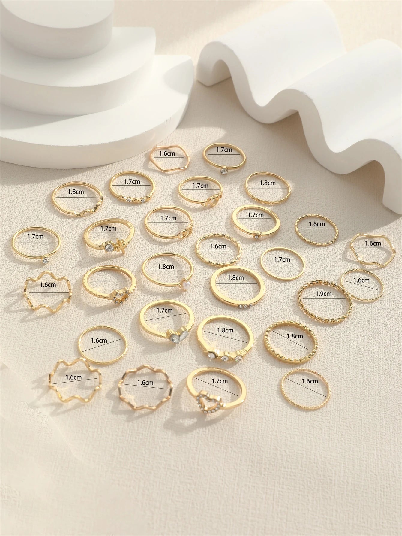 28Pcs/Set Fashionable Ring Set with Heart Shaped Design, Geometric Style and Bohemian Element Accent