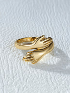 1Pc 18K Gold Plated Adjustable Palm Design Hug Ring, Stainless Steel Chunky Jewelry for Women