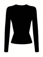 INAWLY Women'S Solid Black Crew Neck Long Sleeve Simple T-Shirt, Casual Everyday Wear Fall Cloth for Women
